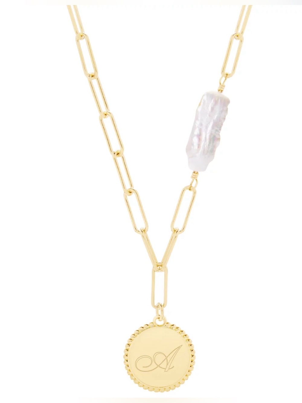 Brook & York Biwa Imitation Pearl Micaela Initial “A” Pendant Necklace